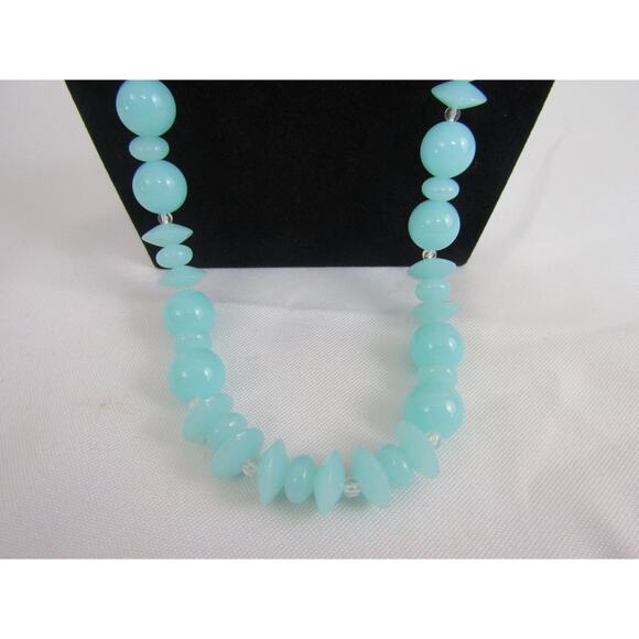 Blue Pearl Necklace Minimalist Neutral Clear Bead 29" Boho Cottagecore - Picture 2 of 5